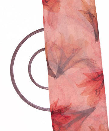 Peach Colour Floral Print Organza Fabric